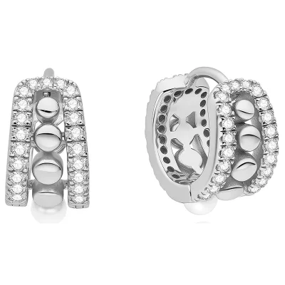 ANIA HAIE SILVER SPARKLING SHELL PEARL ROW HOOP EARRINGS E075-15H