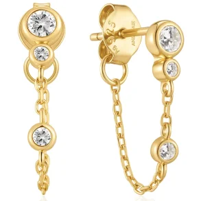 ANIA HAIE GOLD BEZEL-SET DROP CHAIN STUD EARRINGS E075-16G
