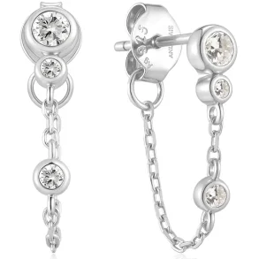 ANIA HAIE SILVER BEZEL-SET DROP CHAIN STUD EARRINGS E075-16H