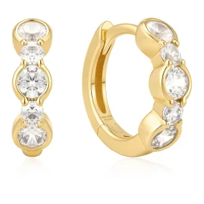 ANIA HAIE GOLD ALTERNATING HALF-BEZEL HOOP EARRINGS E076-10G