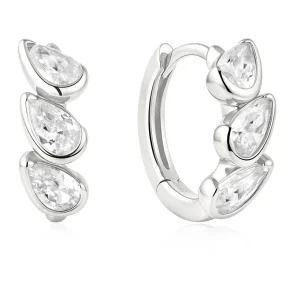 ANIA HAIE SILVER TRIPLE HALF-BEZEL TEARDROP HOOP EARRINGS E076-12H