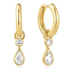 ANIA HAIE GOLD DANGLING BEZEL TEARDROP HOOP EARRINGS E076-14G