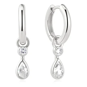 ANIA HAIE SILVER DANGLING BEZEL TEARDROP HOOP EARRINGS E076-14H
