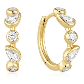 ANIA HAIE GOLD BEZEL ROUND & TEARDROP HOOP EARRINGS E076-15G
