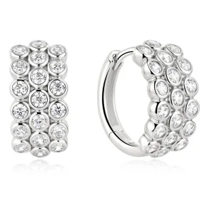 ANIA HAIE SILVER TRIPLE ROW BEZEL HOOP EARRINGS E076-16H