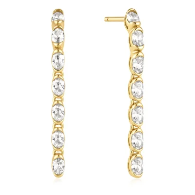 ANIA HAIE GOLD HALF-BEZEL OVAL LINEAR DANGLE EARRINGS E076-18G