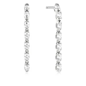 ANIA HAIE SILVER HALF-BEZEL OVAL LINEAR DANGLE EARRINGS E076-18H