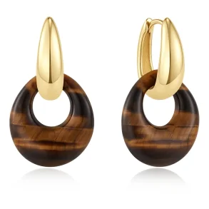 ANIA HAIE GOLD HOLLOW TIGER'S EYE ORGANIC PEBBLE DROP EARRINGS E076-21G-TE