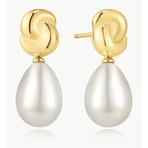 ANIA HAIE GOLD TWIST & SHELL PEARL DROP STUD EARRINGS E077-02G