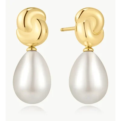 ANIA HAIE GOLD TWIST & SHELL PEARL DROP STUD EARRINGS E077-02G