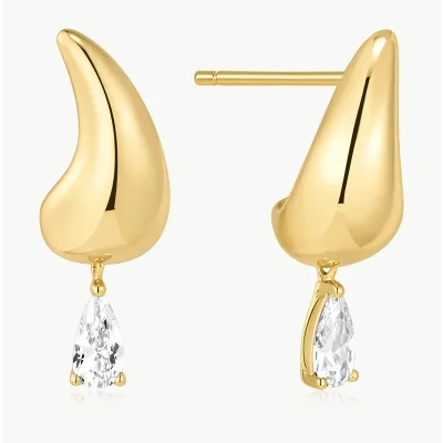 ANIA HAIE GOLD CURVED TEARDROP DANGLE STUD EARRINGS E078-04G