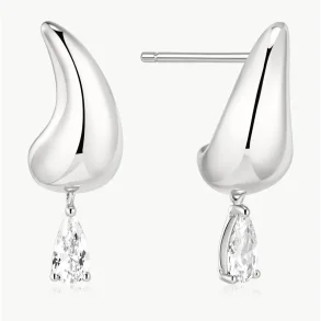 ANIA HAIE SILVER CURVED TEARDROP DANGLE STUD EARRINGS E078-04H