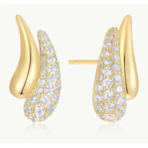 ANIA HAIE GOLD PAVE & POLISHED TEARDROP DUET STUD EARRINGS E078-08G