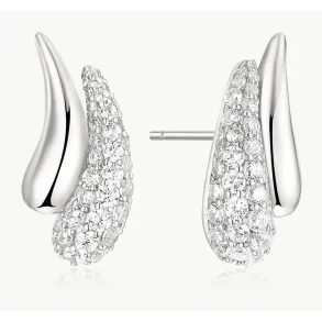 ANIA HAIE SILVER PAVE & POLISHED TEARDROP DUET STUD EARRINGS E078-08H