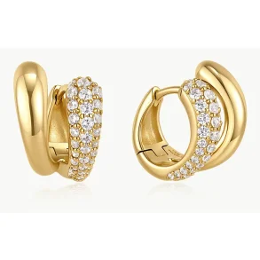 ANIA HAIE GOLD SPIRAL HALF PAVE & POLISH HOOP EARRINGS E078-12G