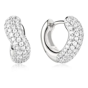 ANIA HAIE SILVER CHUNKY PAVE WAVE HOOP EARRINGS E079-14H