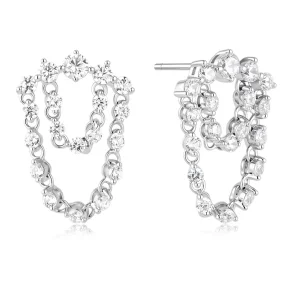 ANIA HAIE SILVER SPARKLING ARC WITH DOUBLE CHAIN EARRINGS E079-15H
