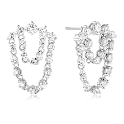 ANIA HAIE SILVER SPARKLING ARC WITH DOUBLE CHAIN EARRINGS E079-15H