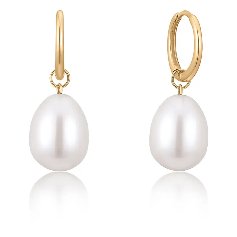 ANIA HAIE 14 KT HOOP EARRINGS DANGLE PEARL HUGGIE EAU009-09YG