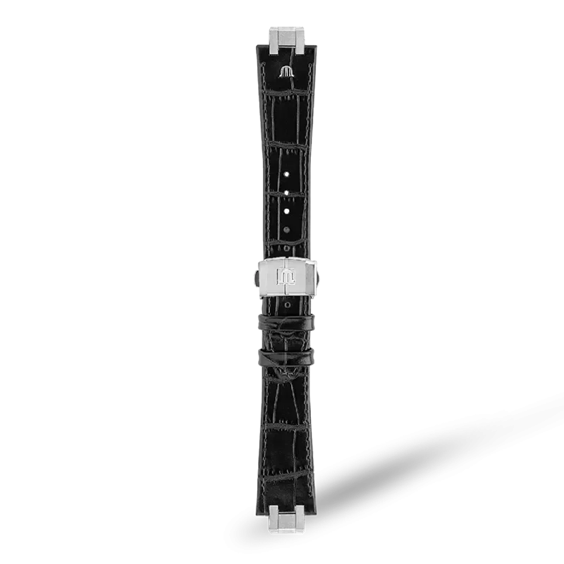 BLACK CALF LEATHER FOR AI1108, AI6007 & AI6057 WITH STAINLESS STEEL END-PIECE & FOLDING CLASP