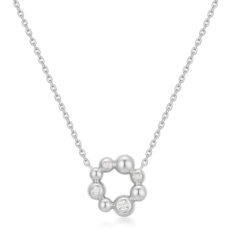 ANIA HAIE SILVER ASYMMETRIC BEADED CIRCLE NECKLACE N066-03H