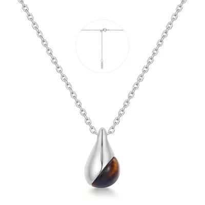 ANIA HAIE SILVER TIGER EYE DROPLET PENDANT NECKLACE N068-05H