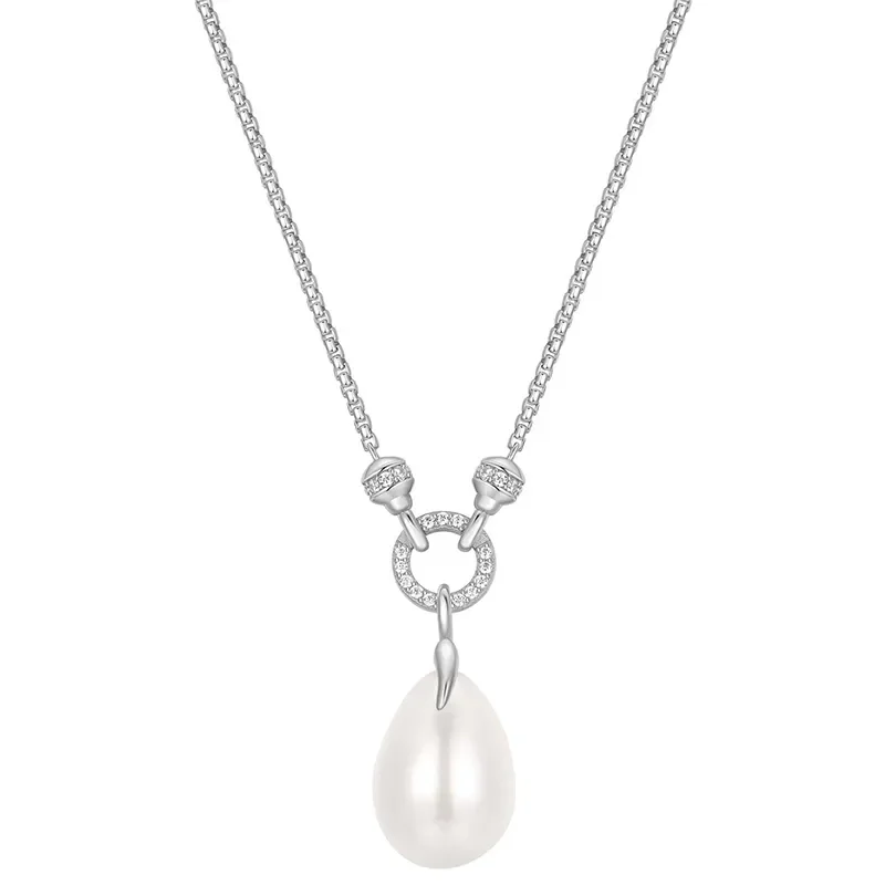 ANIA HAIE SILVER LINKED SHELL PEARL DROP PENDANT NECKLACE N069-05H