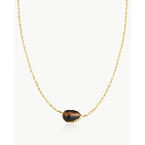 ANIA HAIE GOLD BEZEL TIGER'S EYE ORGANIC DOME PEBBLE NECKLACE N076-02G-TE