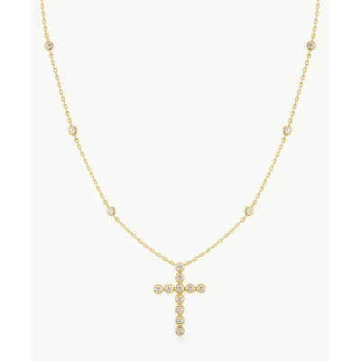 ANIA HAIE GOLD BEZEL-SET NECKLACE WITH CROSS PENDANT N076-08G