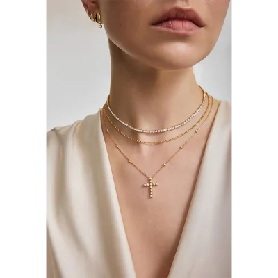 ANIA HAIE GOLD HALF-BEZEL ROUND TENNIS NECKLACE N076-16G