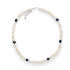 ALEXANDER LYNGGAARD PEARL NECKLACE WITH BLUE TIGER EYE 8MM P00003