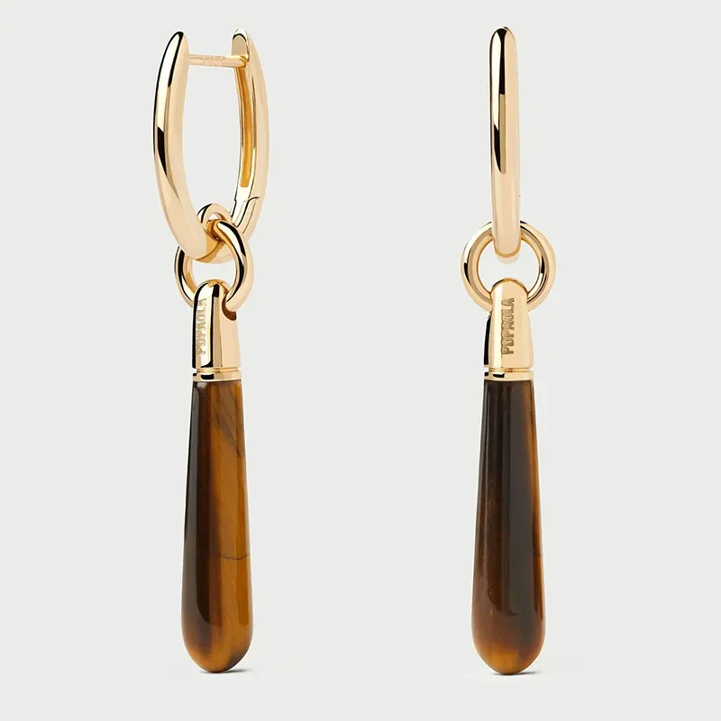 PDPAOLA TIGER EYE LARGE JUPITER SINGLE HOOP EARRING PG01-377-U