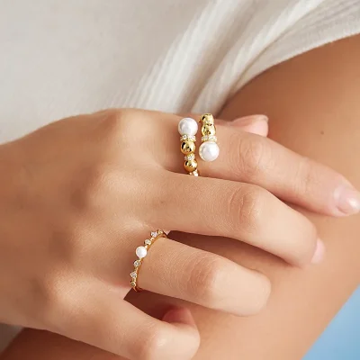 ANIA HAIE FRESHWATER PEARL AND CUBIC ZIRCONIA RING R058-04G