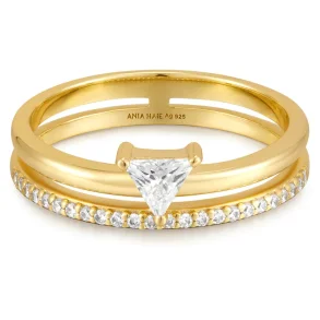 ANIA HAIE DOUBLE WHITE TRIANGLE STACKER RING R059-04G