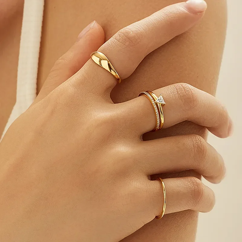 ANIA HAIE DOUBLE WHITE TRIANGLE STACKER RING R059-04G