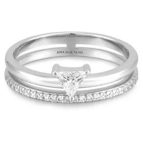ANIA HAIE DOUBLE WHITE TRIANGLE STACKER RING R059-04H