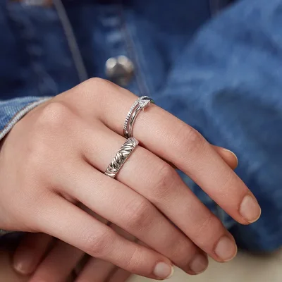 ANIA HAIE DOUBLE WHITE TRIANGLE STACKER RING R059-04H