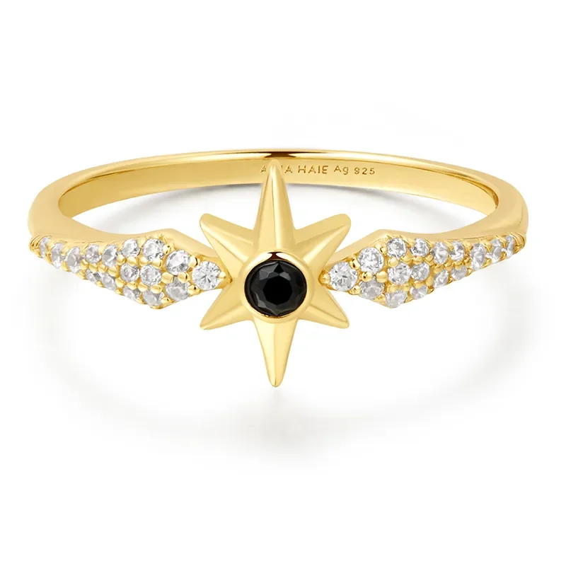 ANIA HAIE GOLD BLACK ONYX STAR RING R061-02G