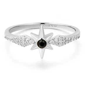 ANIA HAIE SILVER BLACK ONYX STAR RING R061-02H