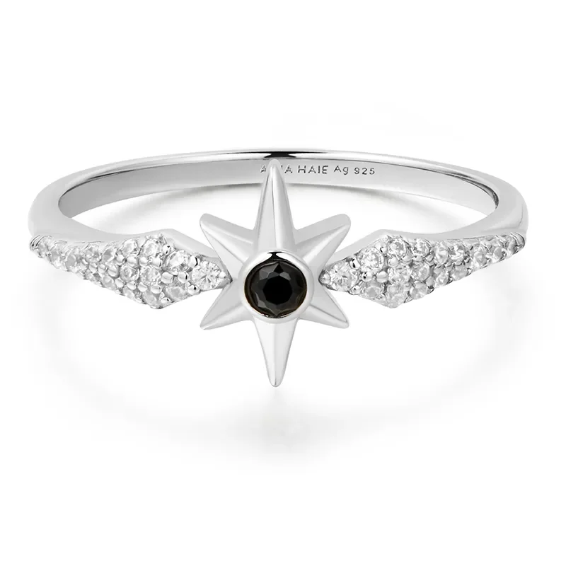 ANIA HAIE SILVER BLACK ONYX STAR RING R061-02H