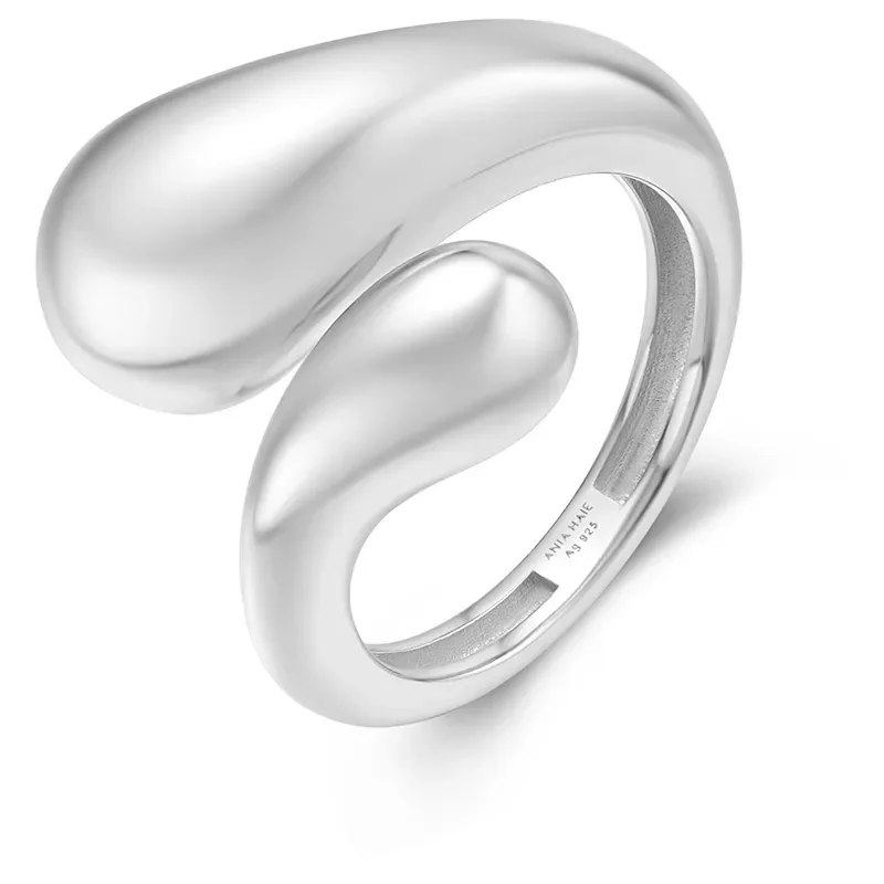ANIA HAIE ADJUSTABLE SILVER SCULPTURAL CROSSOVER RING R062-03H