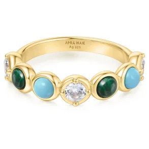 ANIA HAIE BEZEL MALACHITE AND LAB CREATED TURQUOISE RING R063-02G