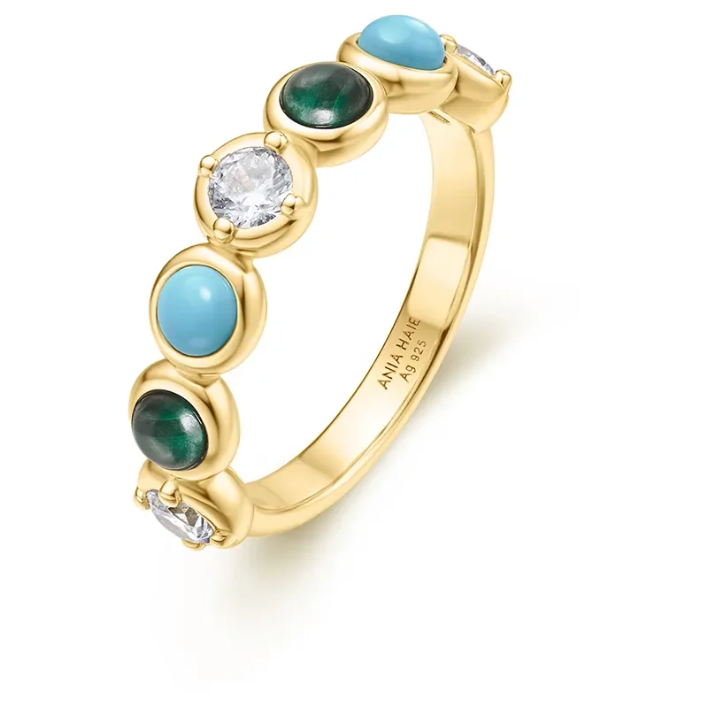 ANIA HAIE BEZEL MALACHITE AND LAB CREATED TURQUOISE RING R063-02G