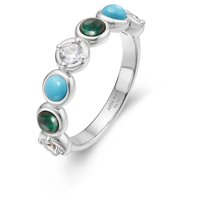 ANIA HAIE BEZEL MALACHITE AND LAB CREATED TURQUOISE RING R063-02H