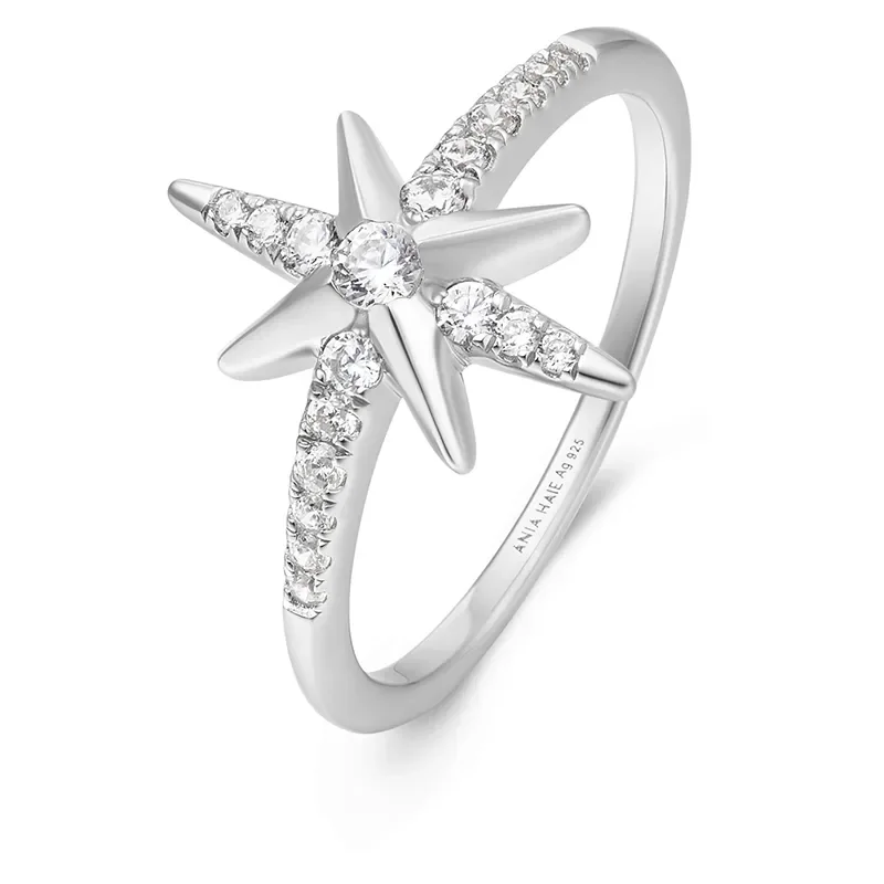ANIA HAIE SILVER EIGHT-POINTED STAR SIGNET RING R065-02H-58