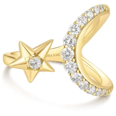 ANIA HAIE GOLD SPARKLING MOON AND STAR ADJUSTABLE RING R066-05G