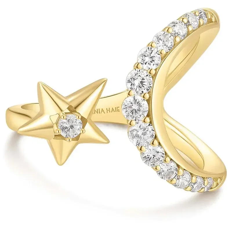 ANIA HAIE GOLD SPARKLING MOON AND STAR ADJUSTABLE RING R066-05G