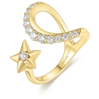 ANIA HAIE GOLD SPARKLING MOON AND STAR ADJUSTABLE RING R066-05G