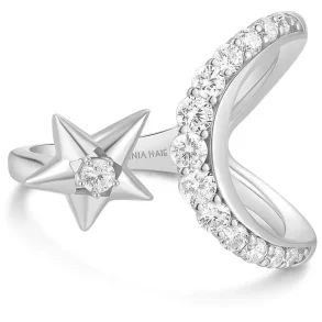 ANIA HAIE SILVER SPARKLING MOON AND STAR ADJUSTABLE RING R066-05H