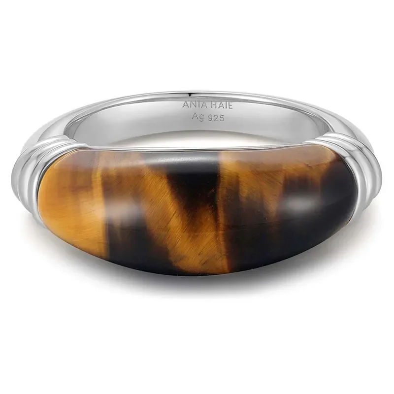 ANIA HAIE SILVER TIGER EYE STATEMENT RING R068-01H